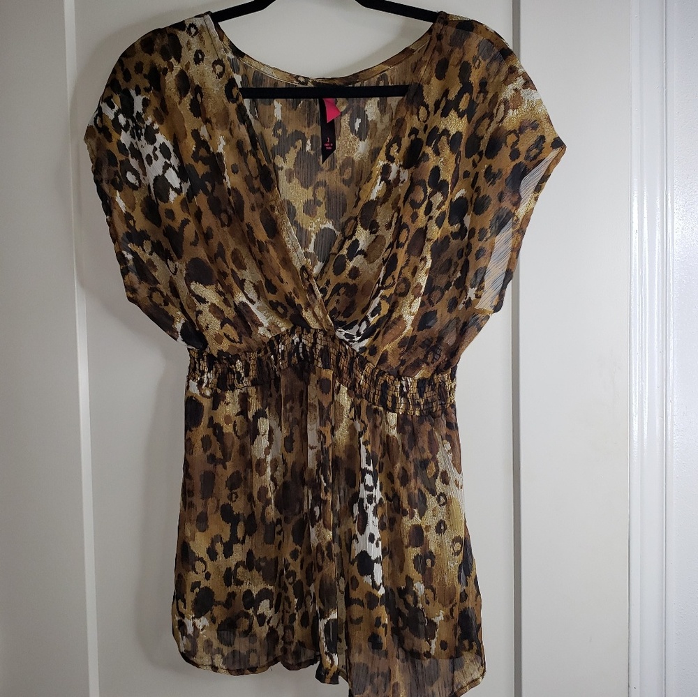Pure Energy Sheer Animal Print Top Size 2X